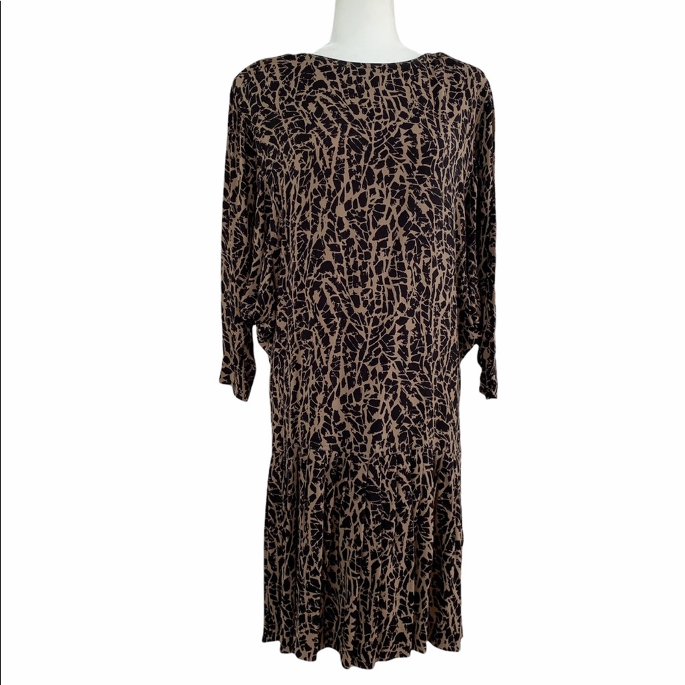 Vintage Club 5’4 Petites Drop Waist Dress 1980’s Batwing Sleeve